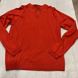 KEVO Collection 100% Silk Knit Long  Sleeve Polo Luxury Mens Shirt Red L